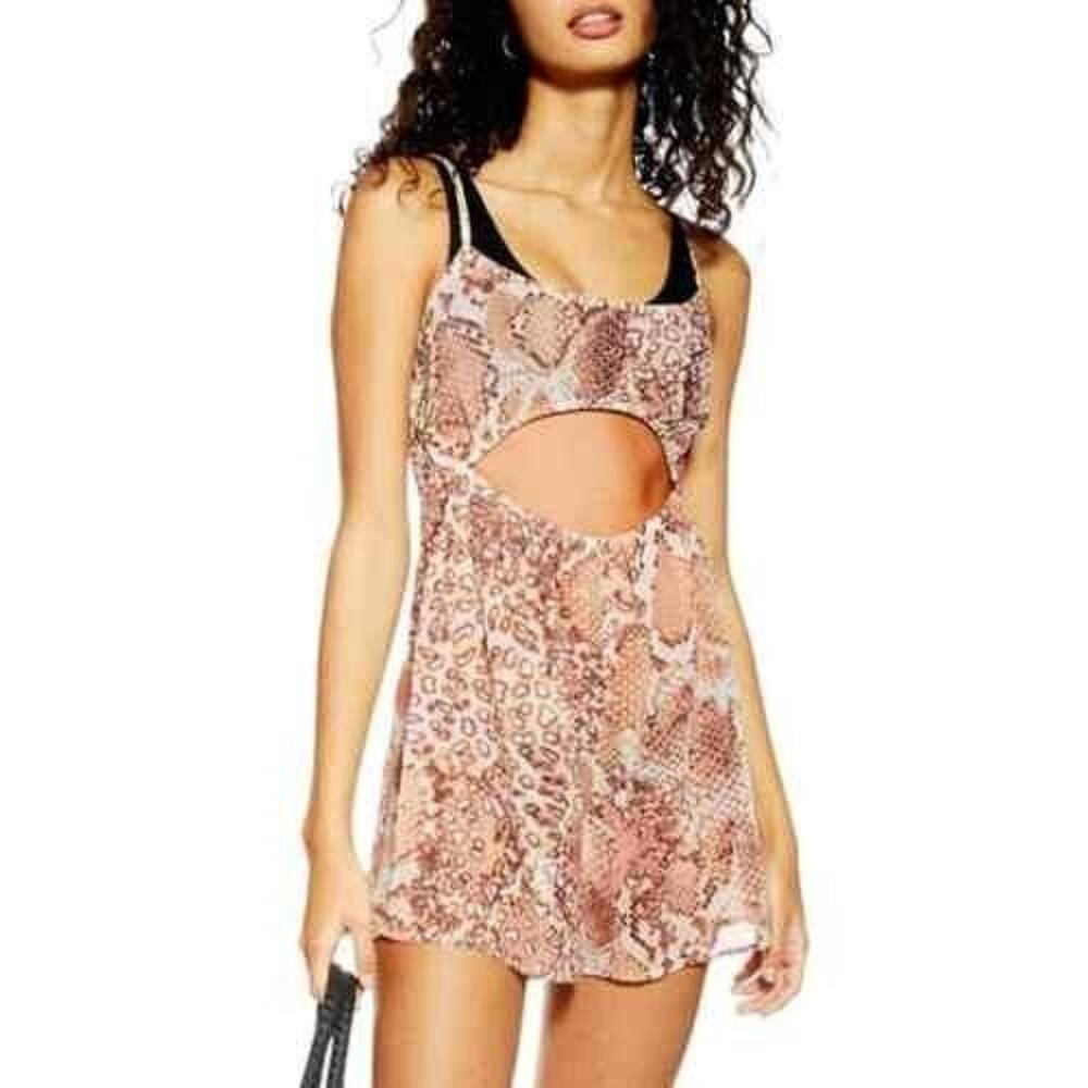 Topshop Women's Snake Print Cutout Romper In Nude Multi Size 12 MSRP $45